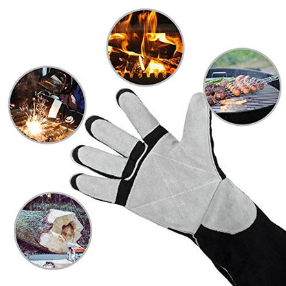 YESWELDER 16 Inches,932℉,Leather Forge MIG Welding Gloves, with Kevlar Stitching Heat/Fire Resistant, Palm Reinforcements, Black-Gray - size: Small, style: Reinforced Palms and Fingers Black White