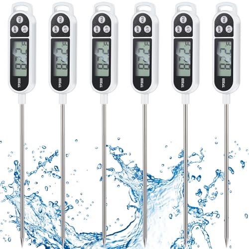 Copkim 6 Pcs Instant Read Meat Thermometer with Long Probe 9.65 Inch Kitchen Cooking Food Candy Waterproof Digital Thermometer for BBQ Water Milk Yogurt Liquid Cooking(White) - color: white