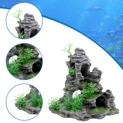 Saim Large Aquarium Decor Set - Resin Castle & Mountain Stone, 2Pack | Resin Castle and Mountain View Stone Ornament, Fish Tank Rock Decor & Aquatic Plant Background, Freshwater/Saltwater Tanks - size: 11.5x6x10.6+5.83x3.74x5.91