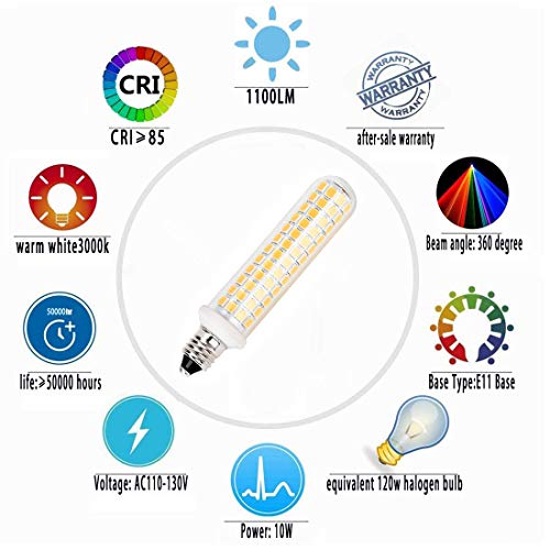 E11 Led Bulbs,100W 120W Halogen Bulb Equivalent,Dimmable,10W,1100LM,JD T4 e11 Mini Candelabra Base,AC110V/130V,E11 Led Warm White 3000k(4 Packs)