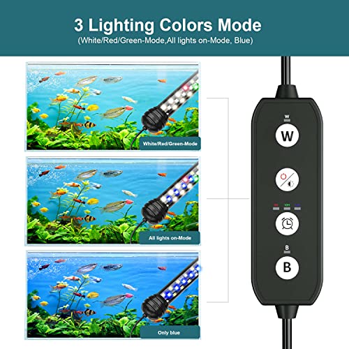 SEAOURA Led Aquarium Light with Timer, Submersible Aquarium Plant Light, Fish Tank Light with Auto On/Off, 3 Lighting Modes, Adjustable Brightness (15 inch for 16-27inch Planted Tank), 9W - size: 15 inch for 16-27inch tank