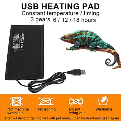 Reptile Heat Pad 7.8×3.9 Inch 4W Under Tank Terrarium Warmer Heating Mat, USB Heating Pad Fiber Cloth Constant Temperature 45℃ for Turtle Lizard Frog Snake Reptile and Other Small Animals