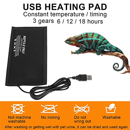 Pilipane Reptile Heating Pad 11x7 Inch 9W Under Tank Terrarium Heating Mat USB-Powered Constant Temperature for Turtles Lizards Frogs Snakes Reptiles and Other Small Animals