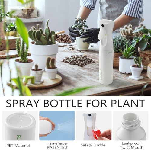 FLAIROSOL - The Original, Plant Mister Spray Bottle for Indoor and Gardens, Continuous Water Mist Sprayer for Plants, Flowers, Cleaning,10.1oz (White Bottle - Green Print)