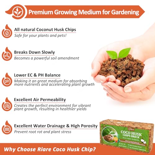 Riare 2 Pack Coco Chips Substrate for Plants- 2.2lb 100% Organic Coconut Husk Brick with Low EC and pH Balanced, High Expansion Coconut Substrate Coco Husk Mulch for Garden Flowers, Herbs, Planting - color: 2 Pack