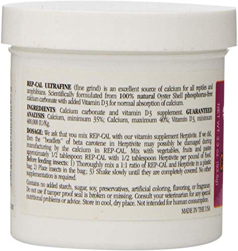 Rep-Cal Phosphorus Free Calcium with Vitamin D3 - Ultrafine Powder 3.3 oz - Pack of 12