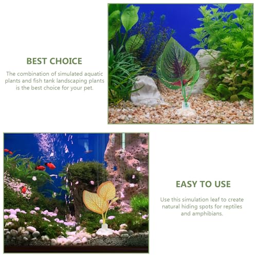 Hemoton 4pcs Artificial Reptile Terrarium Plants Leaves Decorations with Suction Cups, Vivid Landscaping Leaves for Turtle Lizard Chameleon Snake Habitat, Pet Box Ornament