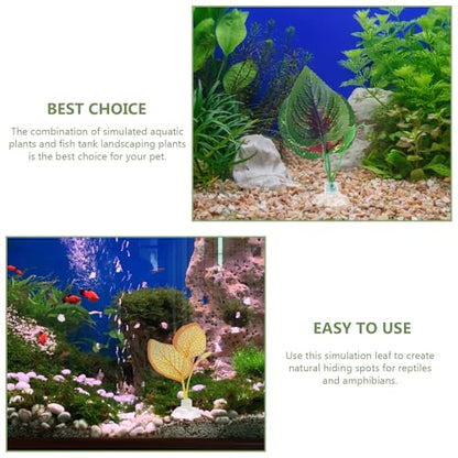 Hemoton 4pcs Artificial Reptile Terrarium Plants Leaves Decorations with Suction Cups, Vivid Landscaping Leaves for Turtle Lizard Chameleon Snake Habitat, Pet Box Ornament