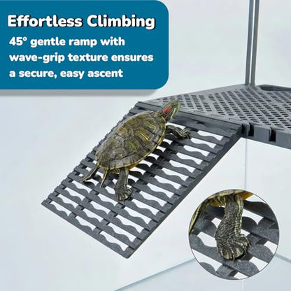 Compact SolidForm Hanging Turtle Basking Platform with Built-in Food Tray, Zero Zip-Tied, Non-Slip Ramp Terrace, Resting Turtles Dock, for 15+ Gallon Aquariums(8in Width+) Turtle Tank Accessories - size: Compact（7.1×5.9inches）