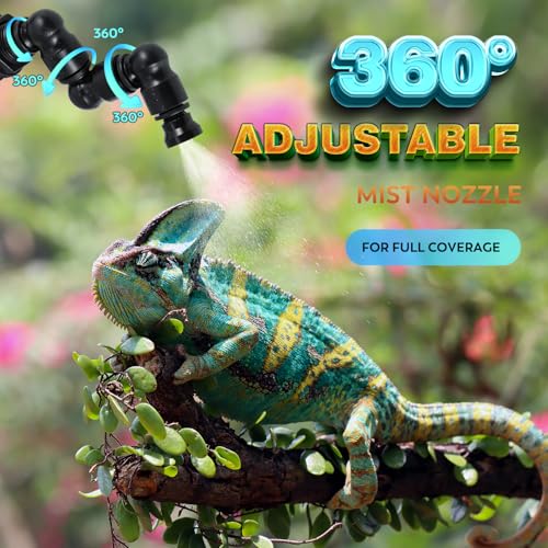 Moongiantgo Reptile Mister System - Adjustable Water Pressure Reptile Humidifier with 4 360°Adjustable Single Nozzles & 2 Double Nozzles - Terrarium Humidifier for Lizard Chameleon Snake Frog Turtle