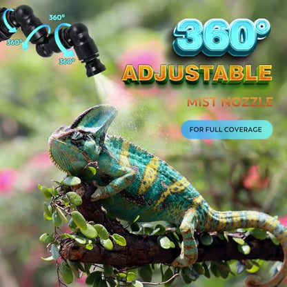 Moongiantgo Reptile Mister System - Adjustable Water Pressure Reptile Humidifier with 4 360°Adjustable Single Nozzles & 2 Double Nozzles - Terrarium Humidifier for Lizard Chameleon Snake Frog Turtle