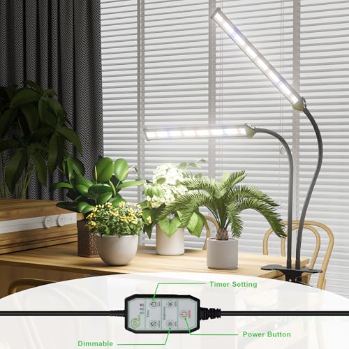 GooingTop LED Grow Light,White Full Spectrum Clip Plant Growing Lamp with High Power Red Blue LEDs for Indoor Plants,Dimming & Optional Auto Timer - size: 75Watts