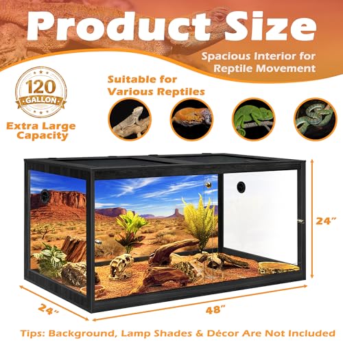 PROLEE 120 Gallon Bearded Dragon Tank, 4x2x2 Reptile Enclosure with Tempered Glass Sliding Doors, Lockable Front Opening and Metal Mesh Top, Large Terrarium for Lizards and Snakes, Black - color: Black