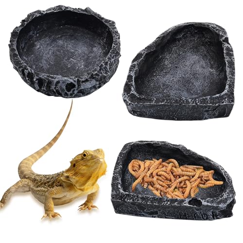 3 Pack Reptile Water Dish, Samll Snake Water Bowl, Leopard Crested Gecko Tank Accessories, Bearded Dragon Food Dish, Feeding Dish Kit for Tortoise, Lizard, Frog, Hermit Crab (3 Pack)