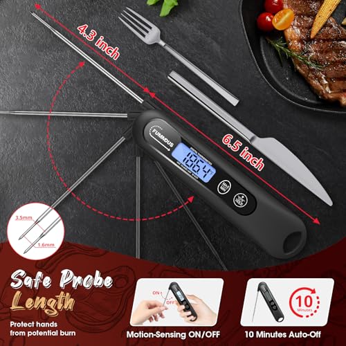 Meat Thermometer Digital, 3S Instant Read Food Thermometer for Cooking with Backlight & Magnet, Foldable Temperature Probe Kitchen Gadgets Essentials for BBQ Oven Grill Smoker Candy - color: Black