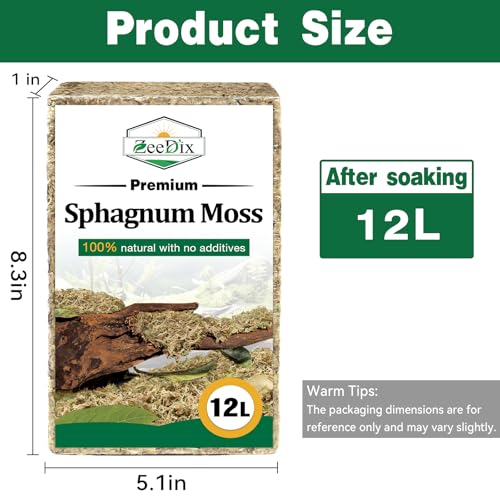 ZeeDix 12L Premium Sphagnum Moss for Plants Indoor, New Zealand Sphagnum Moss for Orchid Potting Mix Terrarium Succulent Carnivorous Ferns Hosta Garden & Reptile Habitat - size: 12L