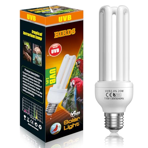 GlowUp 2.4% UVB Bulb for Birds, 20W Compact Fluorescent Light Bulb UVA UVB Light Bulbs E26 for Captive Birds and Reptiles