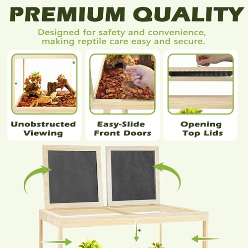 PROLEE Bearded Dragon Tank with Leg Stand 22 Gallons, Wooden Lizard Tank,Reptile Tank with Metal Mesh Roof Door, Acrylic Panel Snake Tank with Lock Design (Oak, 24"x16"x16") - color: Oak, size: 24"x16"x16"