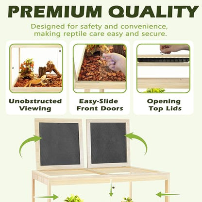 PROLEE Bearded Dragon Tank with Leg Stand 22 Gallons, Wooden Lizard Tank,Reptile Tank with Metal Mesh Roof Door, Acrylic Panel Snake Tank with Lock Design (Oak, 24"x16"x16") - color: Oak, size: 24"x16"x16"