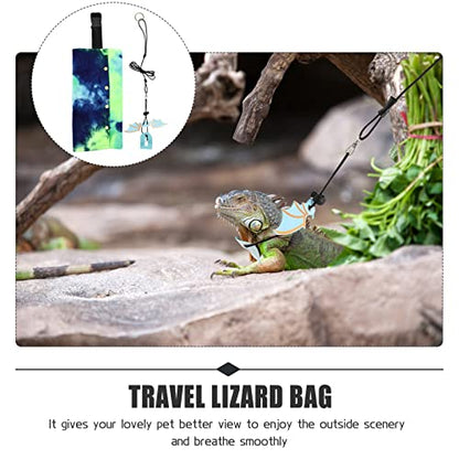 Ipetboom Canvas Tote Bag Bearded Dragon Carrier Sling Reptile Chest Carrier Small Animal Carrying Bag with Leash Outdoor Small Pet Pouch for Lizards Guinea Pig Leopard Gecko Blue Travel Accessories