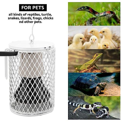 Ejoyous Ceramic Heat Lamp Bulb with Cage, 100W Infrared Ceramic Emitter Heat Light Bulb Lamp for Lizard Snake Chick Turtle Reptile Brooder Offers Heating of 20,000 (US Standard - color: White