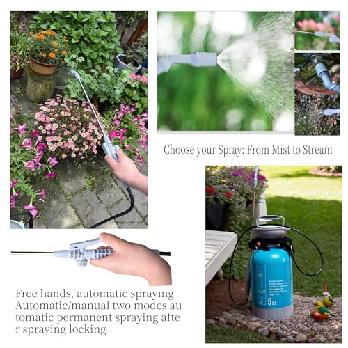 Upgraded Reinforced 1.3 Gallon Pump Pressure Sprayer-Watering for Plants, Weeds Control, Lawn Care with Adjustable Nozzles &Comfort Strap