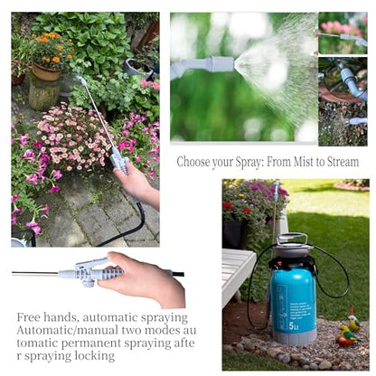 Upgraded Reinforced 1.3 Gallon Pump Pressure Sprayer-Watering for Plants, Weeds Control, Lawn Care with Adjustable Nozzles &Comfort Strap