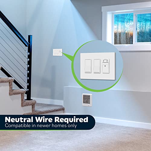 TOPGREENER Humidity Sensor and Fan Control Switch, Ventilation Fan Humidity Sensor Switch, Fan Switch, Neutral Wire Required, TDHS5-WWP, White (Wall Plate Included)