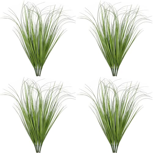 Artificial Shrubs Bushes Fake Plastic Tall Wheat Grass 16 Bundles, Faux Greenery Plants for Indoor Outdoor Décor Home Garden Verandah Kitchen Office Wedding Christmas DIY Decoration Green Leaves 16p - color: Wheat Grass - Green - 16 Pack