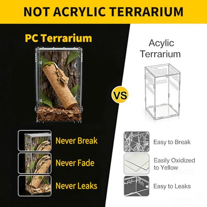 Reptile Tall Terrarium,11 Gollon Vertical PC Terrarium,12"x12"x18" Habitat Enclosure with Front Openning Door and Top Screen Ventilation for Geckos, Snakes,Tree Frogs,Chameleon,Bearded Dragons