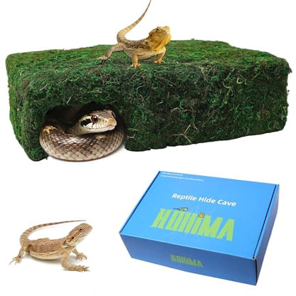 Mossy Cave Hide for Reptiles, Lizard Moss Hideout with Safe Shelter, Snake Cave Hut for Themed Terrarium Ideal for Gecko Hamster Snake to Rest & Hide