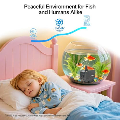 580GPH (2200L/H) Submersible Water Pump, 32W Ultra Quiet Fountain Pump with 7.8ft High Lift, Adjustable Flow with 3 Nozzles for Aquarium Fish Tank, Small Pond, Waterfall, Hydroponics & Garden - size: 580 GPH (32W)