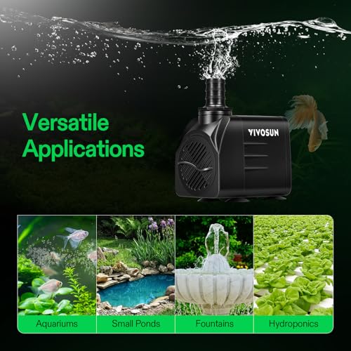 VIVOSUN 660GPH Submersible Water Pump, 2500L/H 35W aquarium pump, Ultra Quiet Fountain Pump with 8.2ft/2.5m High Lift for Fish Tank, Pond, Aquarium, Statuary, Hydroponics - size: 6"×4"-660