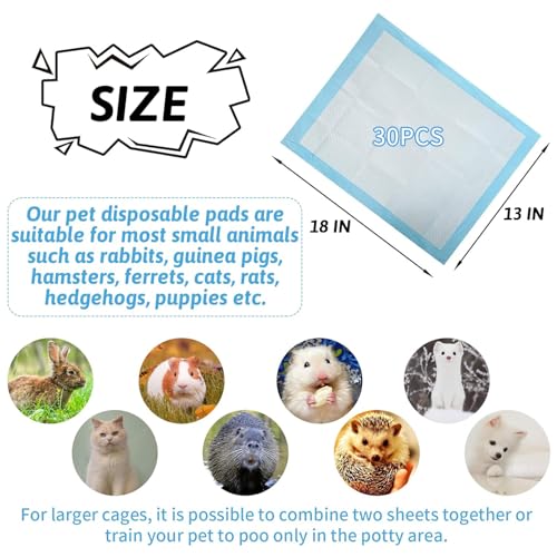 Hamiledyi 30 PCS Rabbit Pee Pads Super Absorbent Pet Toilet/Potty Training Pad Disposable Cage Liners Leak-Proof for Puppy Guinea Pigs Hedgehog Hamsters Chinchillas and Other Small Animals - size: 30 PCS