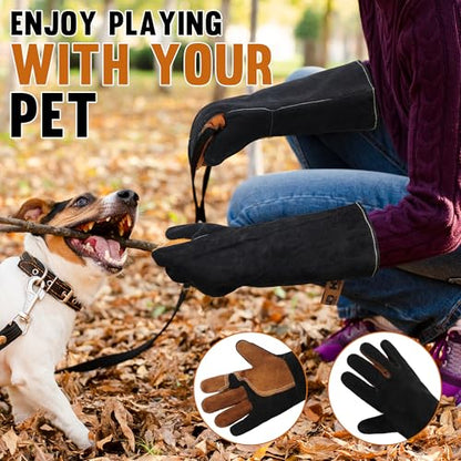 Animal Handing Gloves- Bite Proof, Puncture & Scratch Resistant for Safe Handling, Garden Gloves - color: Black, size: 16-inches