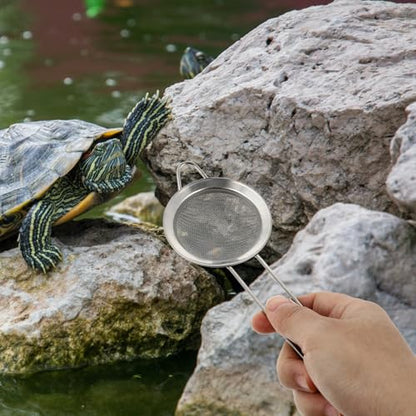 Happyyami Reptile Sand Substrate Scoop and Stainless Steel Sand Sieve for Terrarium Cleaning, Metal Mesh Shovel with Drainage Function, 2pcs for Desert Lizards and Reptile Habitat