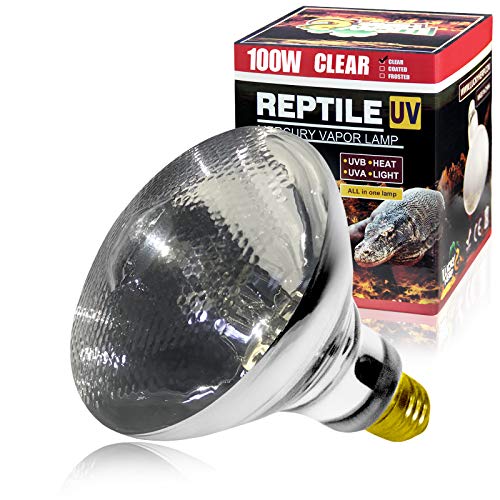 LUCKY HERP 100 Watt UVA+UVB Full Spectrum Vapor Heat Lamp Bulb, High Intensity Self-Ballasted Heat Basking Lamp/Bulb/Light for Reptile and Amphibian, Sun Lamp for Bearded Dragon Lizard Turtle(Clear) - style: 100W Clear
