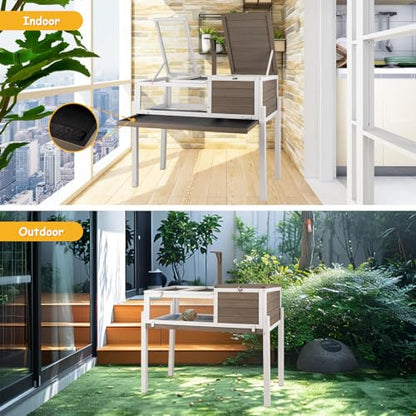 PetsCosset Tortoise Habitat with Detachable Legs, Wooden Indoor & Outdoor Turtle Enclosure, Two-Room Reptile House, Large Observation Windows, Removable Pull-Out Tray, for Tortoises - size: 37.2"L x 22.8"W x 32.3"H