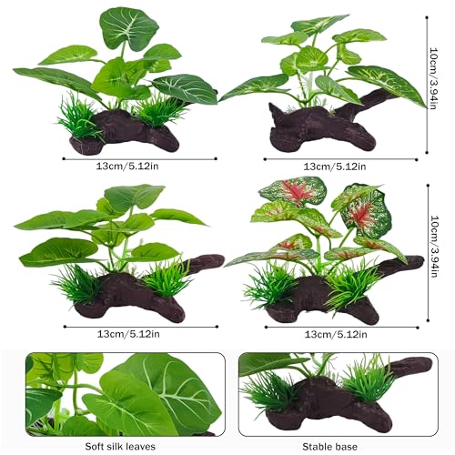 4 Pcs Silk Aquarium Plants for Betta Fish,Betta Fish Tank Decor, Plastic Artificial Plants for Reptile, Turtle and Goldfish