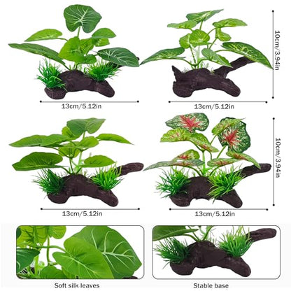 4 Pcs Silk Aquarium Plants for Betta Fish,Betta Fish Tank Decor, Plastic Artificial Plants for Reptile, Turtle and Goldfish