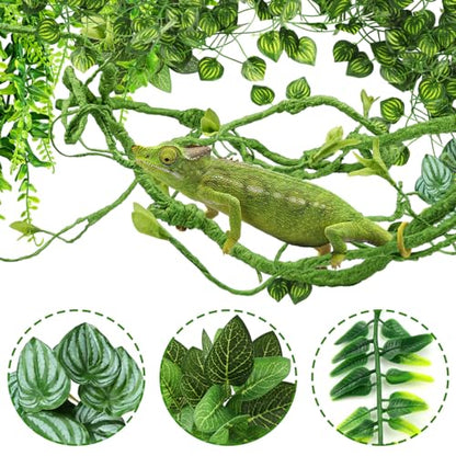 QUOZUO Bearded Dragon Tank Accessories for Habitat, Terrarium Hanging Plants Artificial Leaves Reptile Hide, Leopard Gecko Tank Accessories Hide Terrarium Decor for Lizard Geckos Chameleon Snake