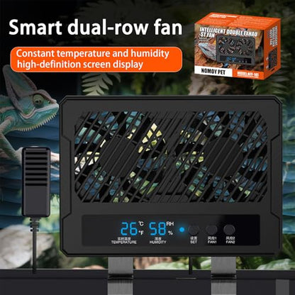 Reptile Fan & Terrarium Dehumidifier – Smart Dual-Row Humidity Fan for Reptile Tank, Snake, Gecko, Bearded Dragon Enclosure - size: Dual fans