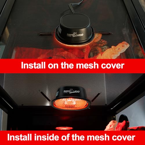 REPTI ZOO G9 Reptile Infrared Heat Lamp Combo Kit- 50W UVA Basking Red Bulb & Low Profile Tank Hood for Bearded Dragons Turtles Lizards Geckos | Terrarium Heating Lamp Spot Light with Safety Mesh