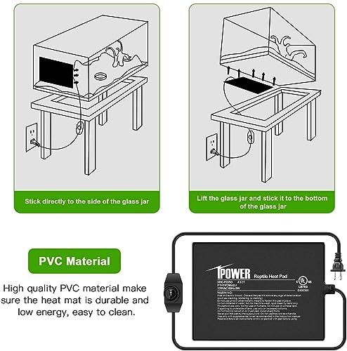 iPower 6 by 8 Inch Reptile Heating Pad with Temperature Adjustable Controller Knob, Under Tank Warmer Terrarium Heat Mat for Reptiles and Amphibians - size: 6 X 8 Inch