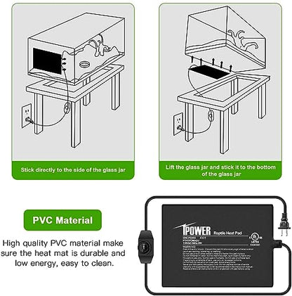 iPower 6 by 8 Inch Reptile Heating Pad with Temperature Adjustable Controller Knob, Under Tank Warmer Terrarium Heat Mat for Reptiles and Amphibians - size: 6 X 8 Inch