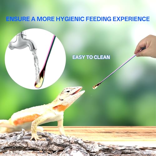 3PCS 10.6" Straight & Curved Reptile Feeding Tongs Set with Spoon | Soft Rubber Tips,Appropriate Length,Stainless Steel,Terrarium & Aquarium Essential Feeding Tools