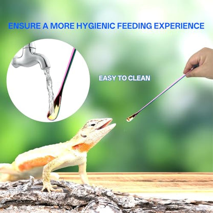 3PCS 10.6" Straight & Curved Reptile Feeding Tongs Set with Spoon | Soft Rubber Tips,Appropriate Length,Stainless Steel,Terrarium & Aquarium Essential Feeding Tools