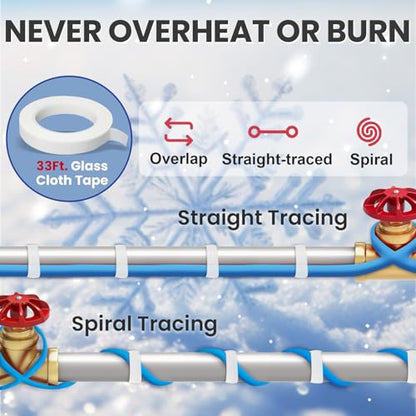 MAXKOSKO 80ft Self Regulating Heat Tape for Water Pipes Heating Cable | Heat Trace Cable with Thermostat Keeps Water Flowing at -40°F, Freeze Protection for Metal & Plastic Pipes,120V 5W/ft - color: 80-feet
