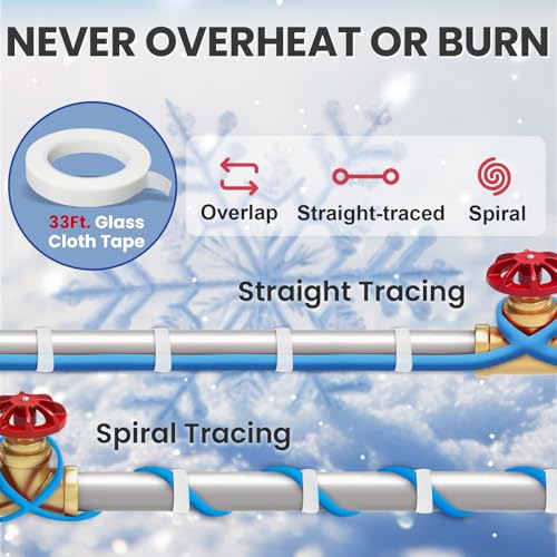 MAXKOSKO 2ft Self Regulating Heat Tape for Water Pipes Heating Cable | Heat Trace Cable with Thermostat Keeps Water Flowing at -40°F, Freeze Protection for Metal & Plastic Pipes,120V 5W/ft - color: 2-feet