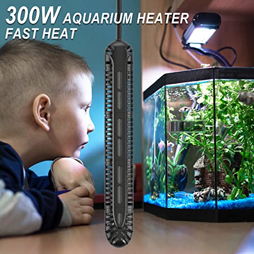HiTauing Aquarium Heater, 300W Fish Tank Heater with LED Digital Display & 5 Safety Protection, Submersible Aquarium Heater with 2 Suction Cup and 8.2Ft Cord for 40-75 Gallon Fish Tank. - size: 300 Watt Aquarium Heater